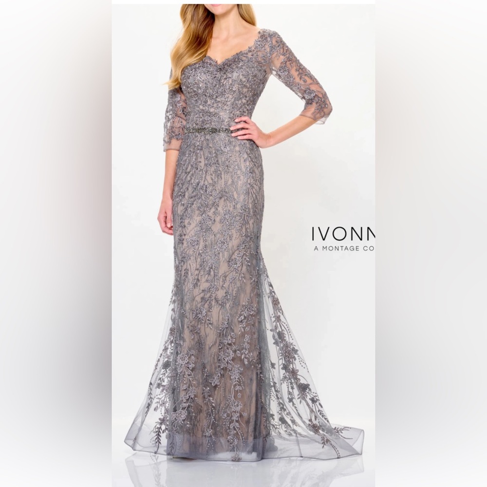 Montage by Ivonne D.  Silver Lace Gown- worn ONCE. Perfect condition